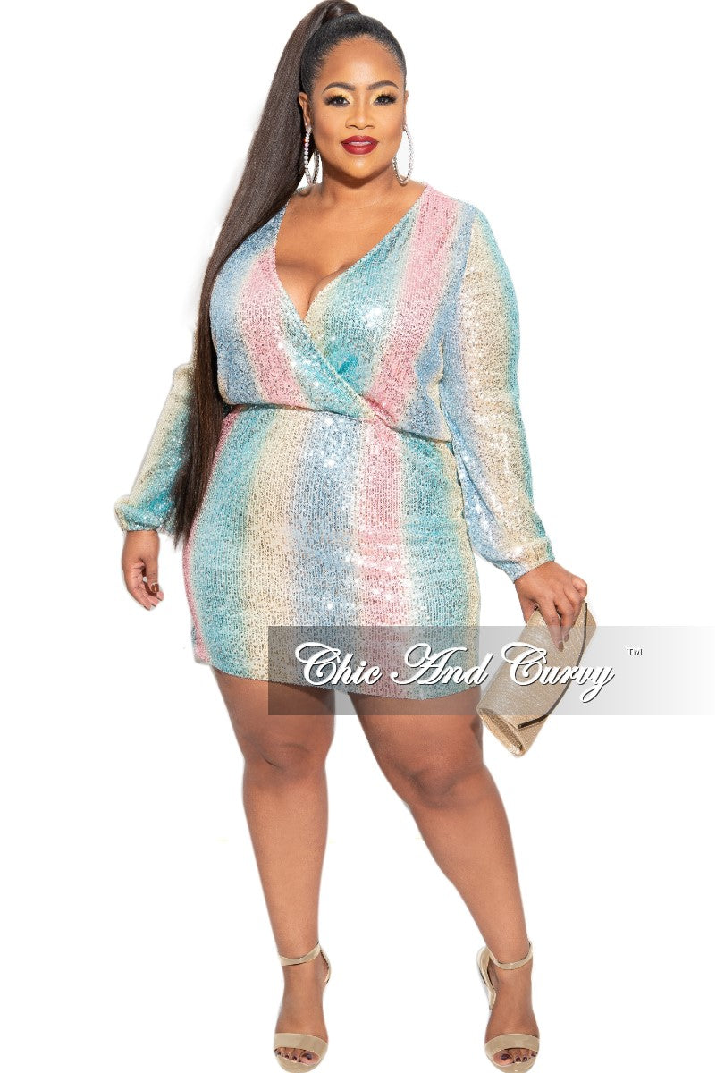 Plus Size Faux Wrap Sequin Mini Dress ...